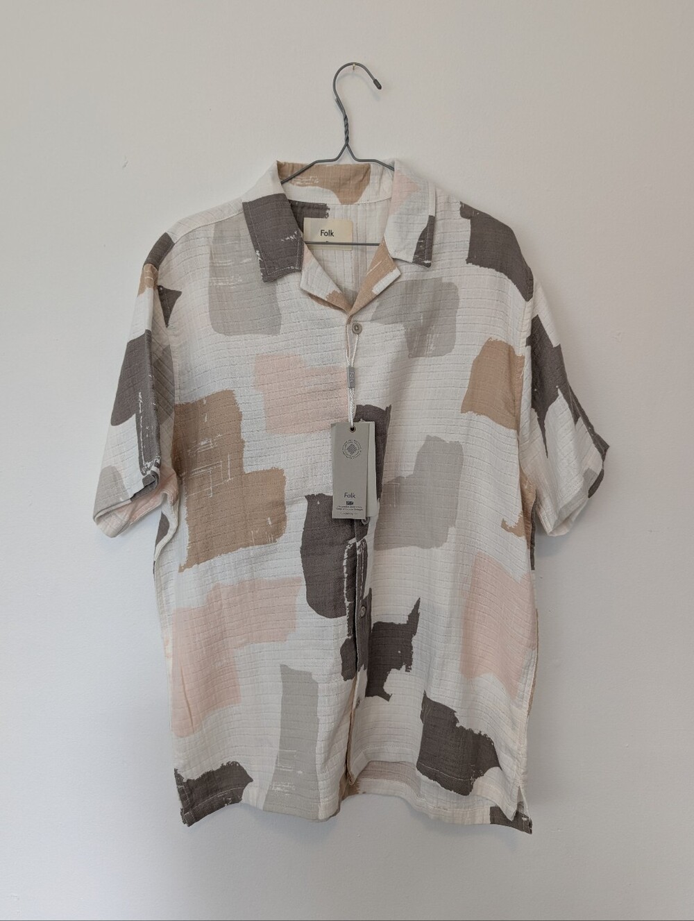 NWT Folk Clothing Tawn Short Sleeve Shirt Abstract Spice Print Cotton XL